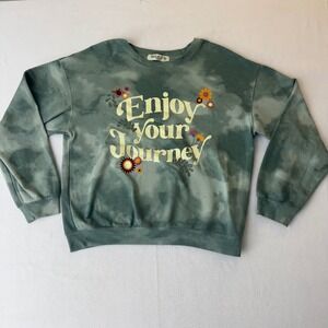 Wound Up Enjoy Your Journey Tie Dye Graphic Sweatshirt Green Floral Large
